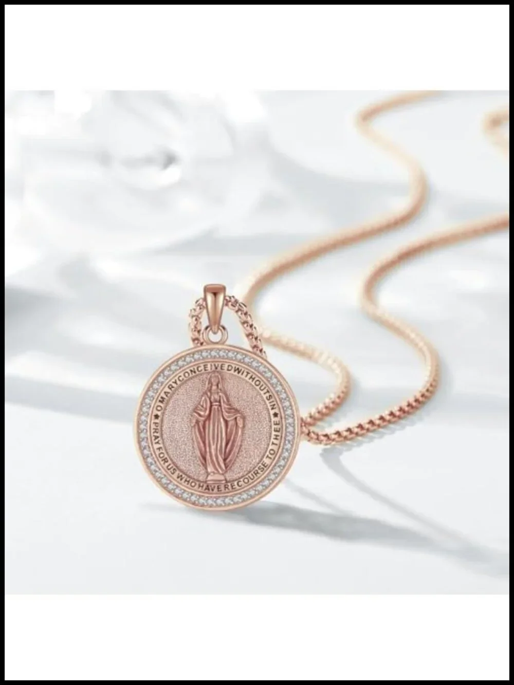 Sterling Silver Virgin Mary Medal Necklace 18K Gold Plated Catholic Pendant